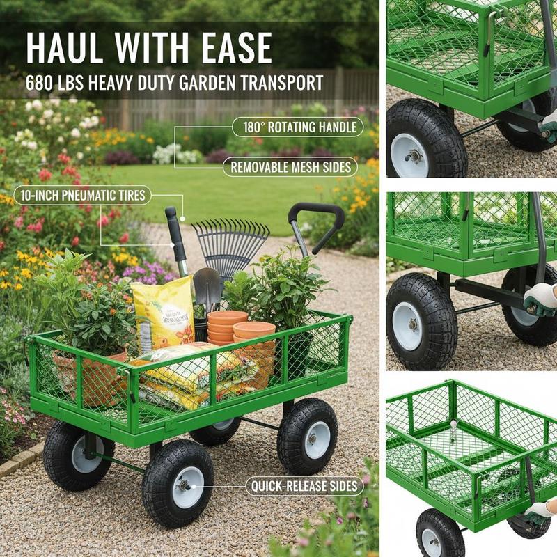 Steel Garden Cart 680 Lbs For  - Heavy Equipment Transport avis et prix