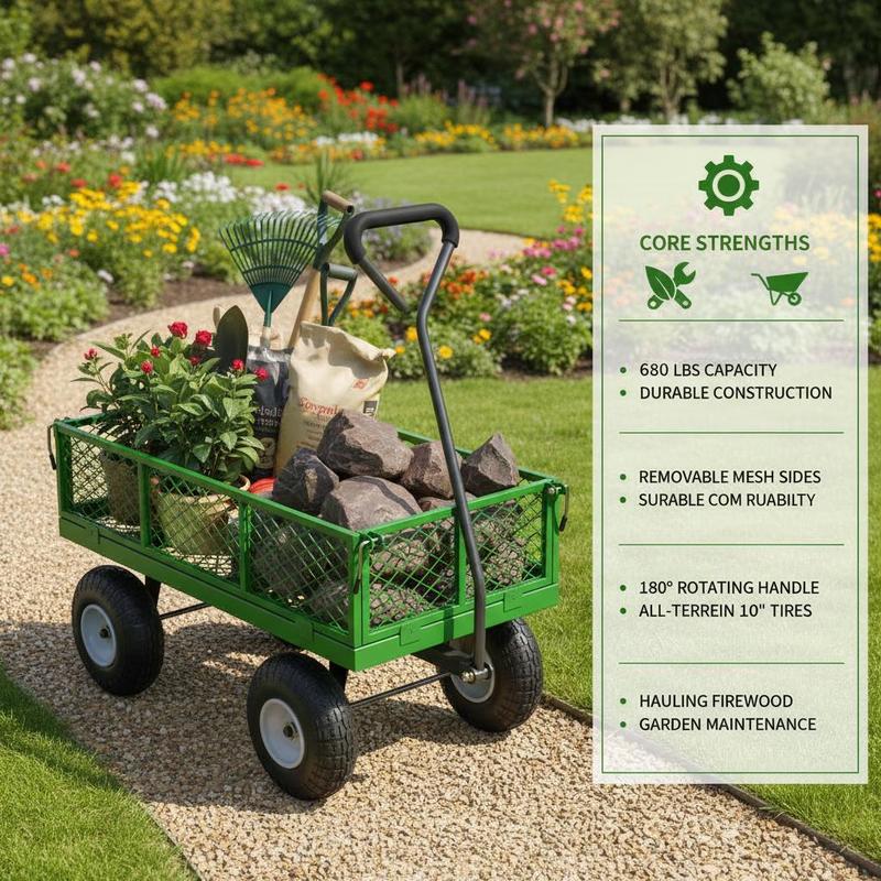 Steel Garden Cart 680 Lbs For  - Heavy Equipment Transport avis et prix